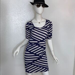 Blue & Cream Stripe Knit Sheath Dress Medium 